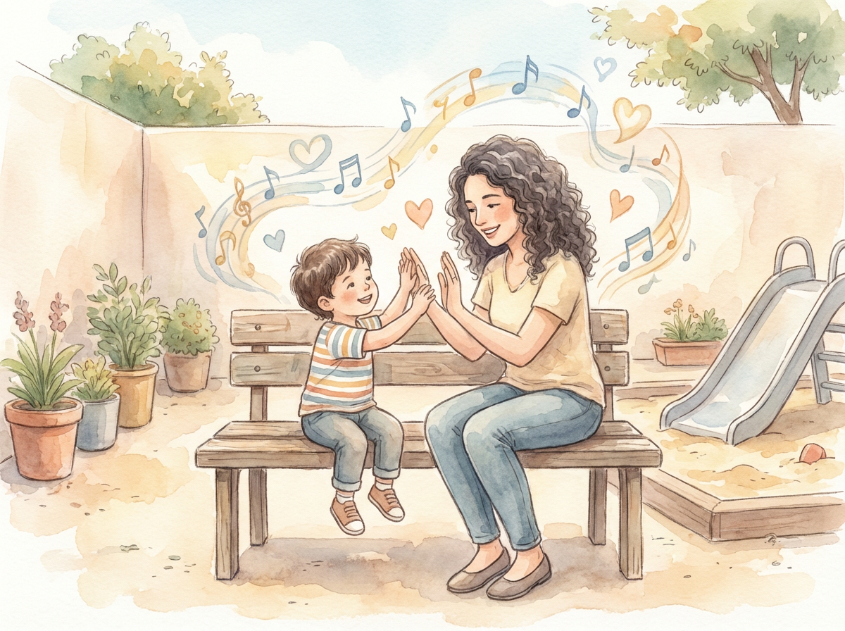 אילוסטרציה אמא וילד משחקים הורים שמחים